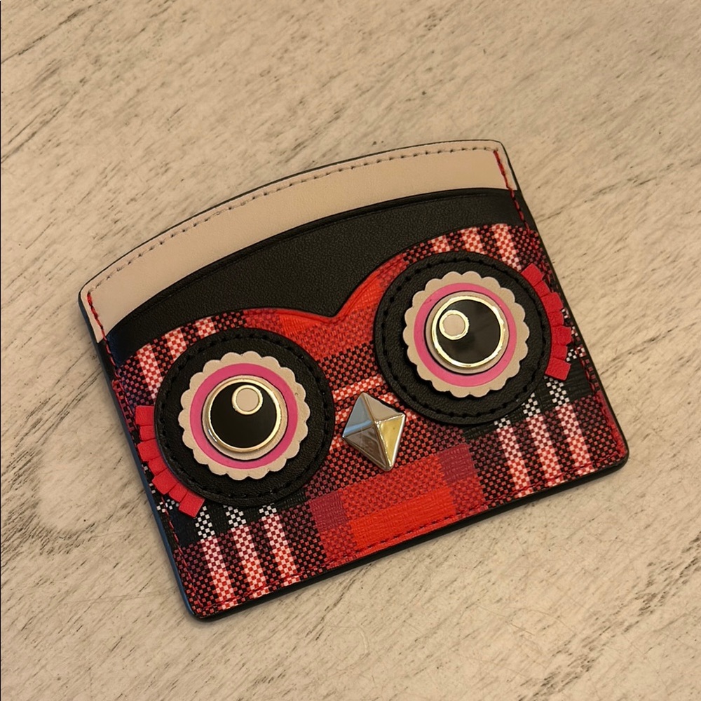 NWOT Kate Spade Foliage Plaid Owl Card Holder